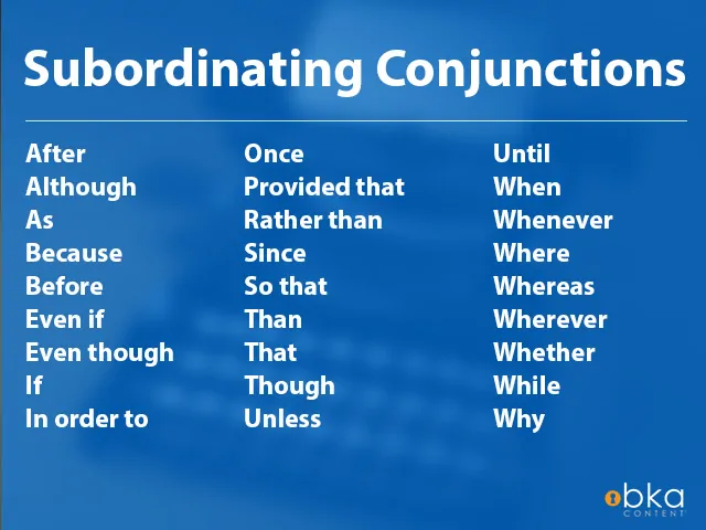 Subordinate Conjunctions List, Subordinating Fanboys Conjunctions