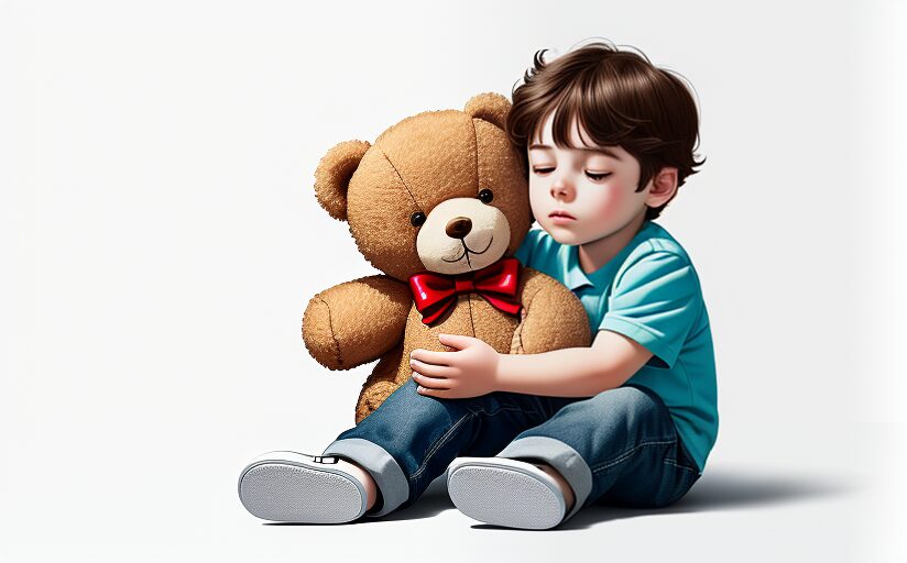 a boy holding a bear