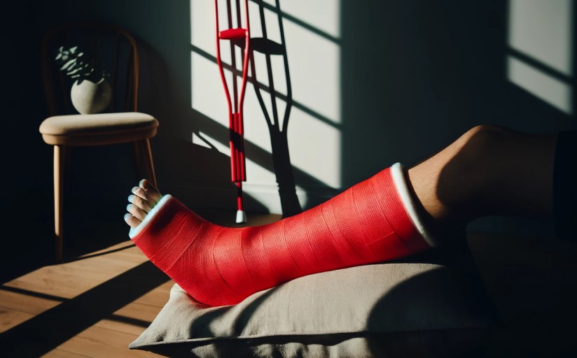 A leg with a red cast