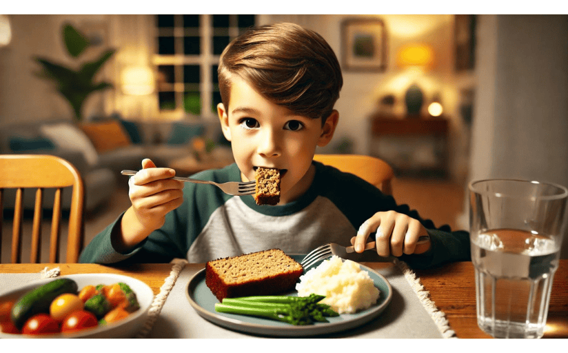 A boy puts a forkful of food into vs. in to his mouth