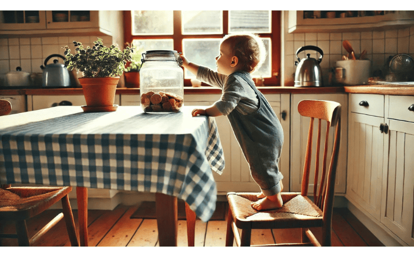 A baby stealing cookies might be an illicit vs. elicit activity.