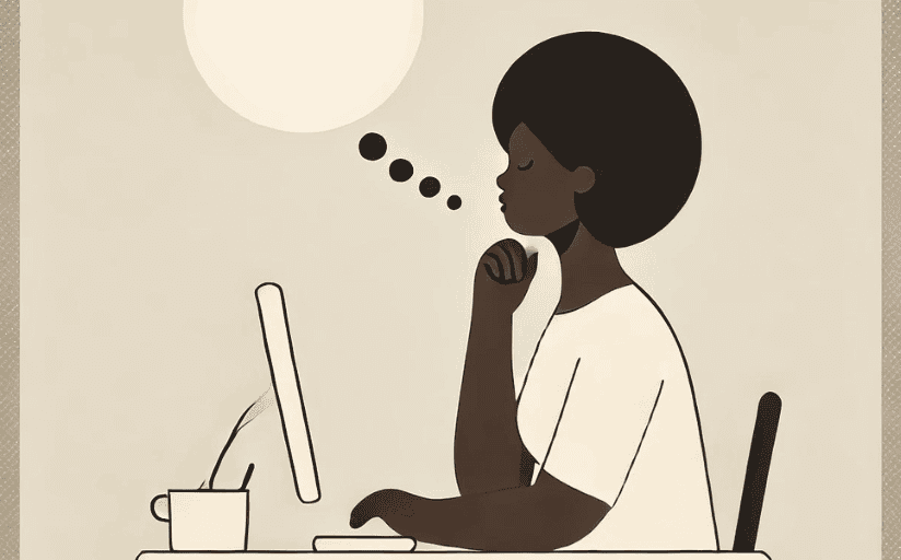 A woman at a computer wonders if writer's block is real or imaginary