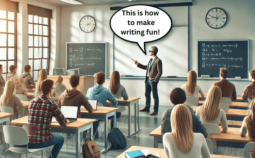 an english professor teaches a class how to make writing fun