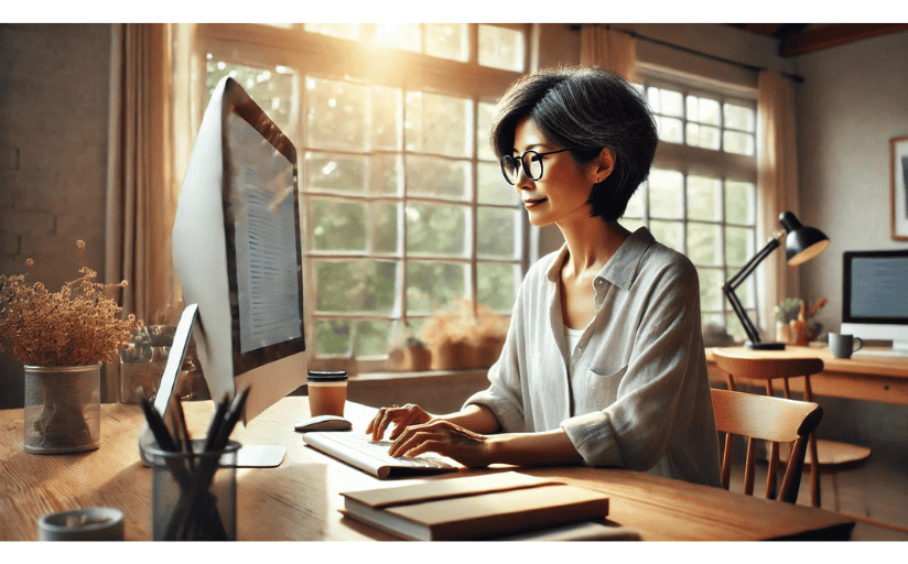 a woman works on writing a good hook for her article